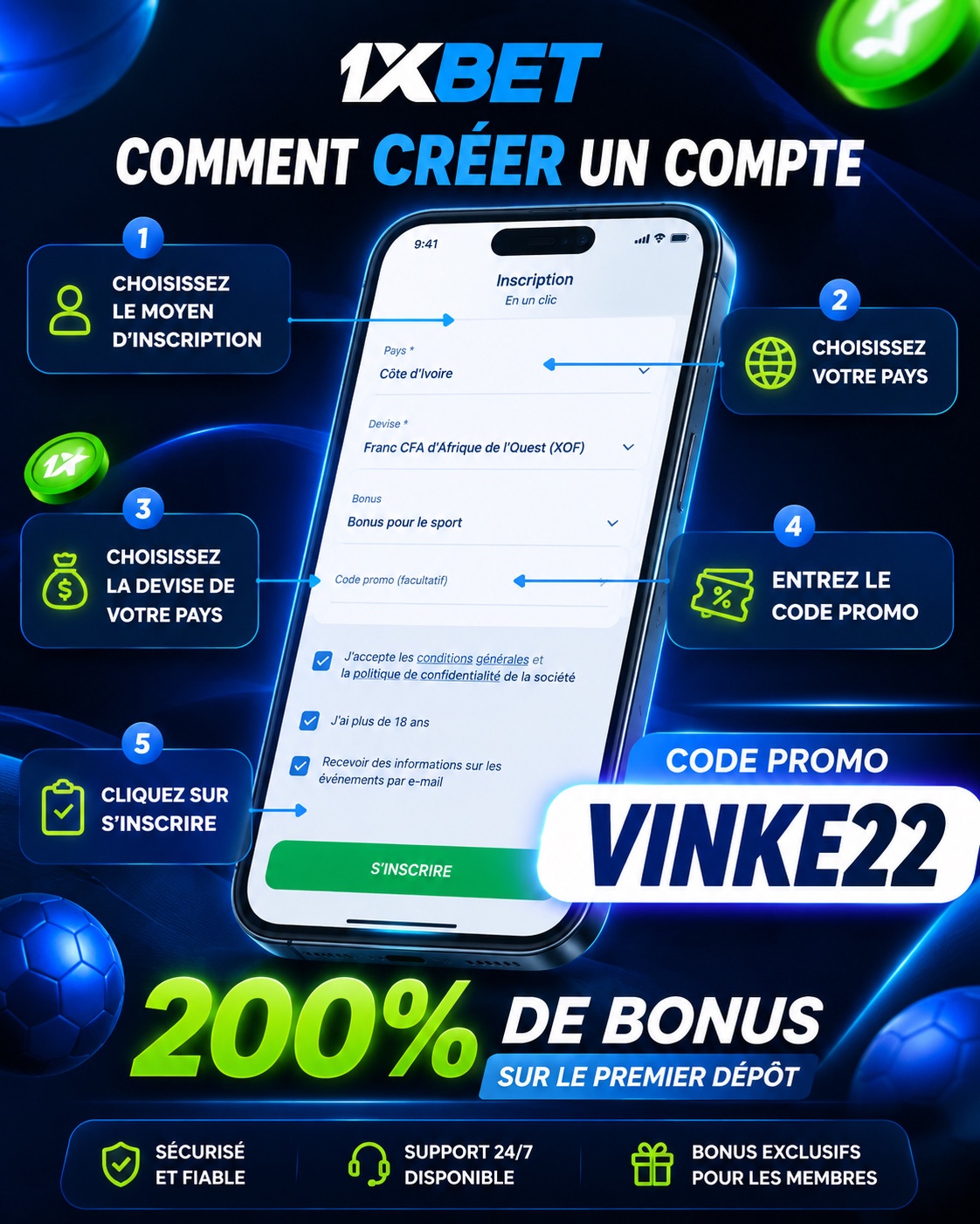Présentation VINKE22 — création de compte et code promo